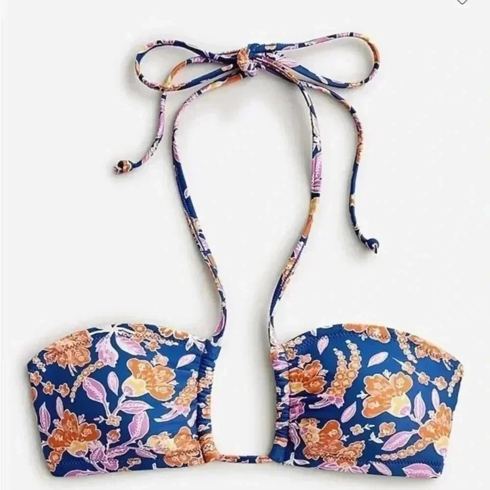 J. Crew Blue Floral Bandeau Bikini Top
